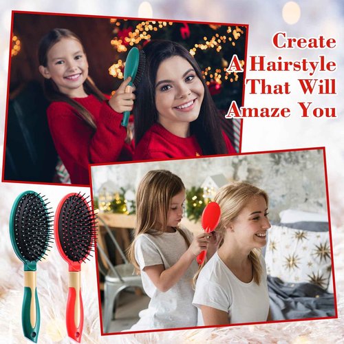 Zubebe 14 Pcs Detangler Hair Brush Travel Detangling Red and Green Detangler Brush with Soft Bristles Christmas Gift Bulk for Friends