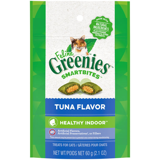 FELINE GREENIES SMARTBITES HEALTHY INDOOR Natural Treats for Cats, Tuna Flavor, 2.1 oz. Pouch