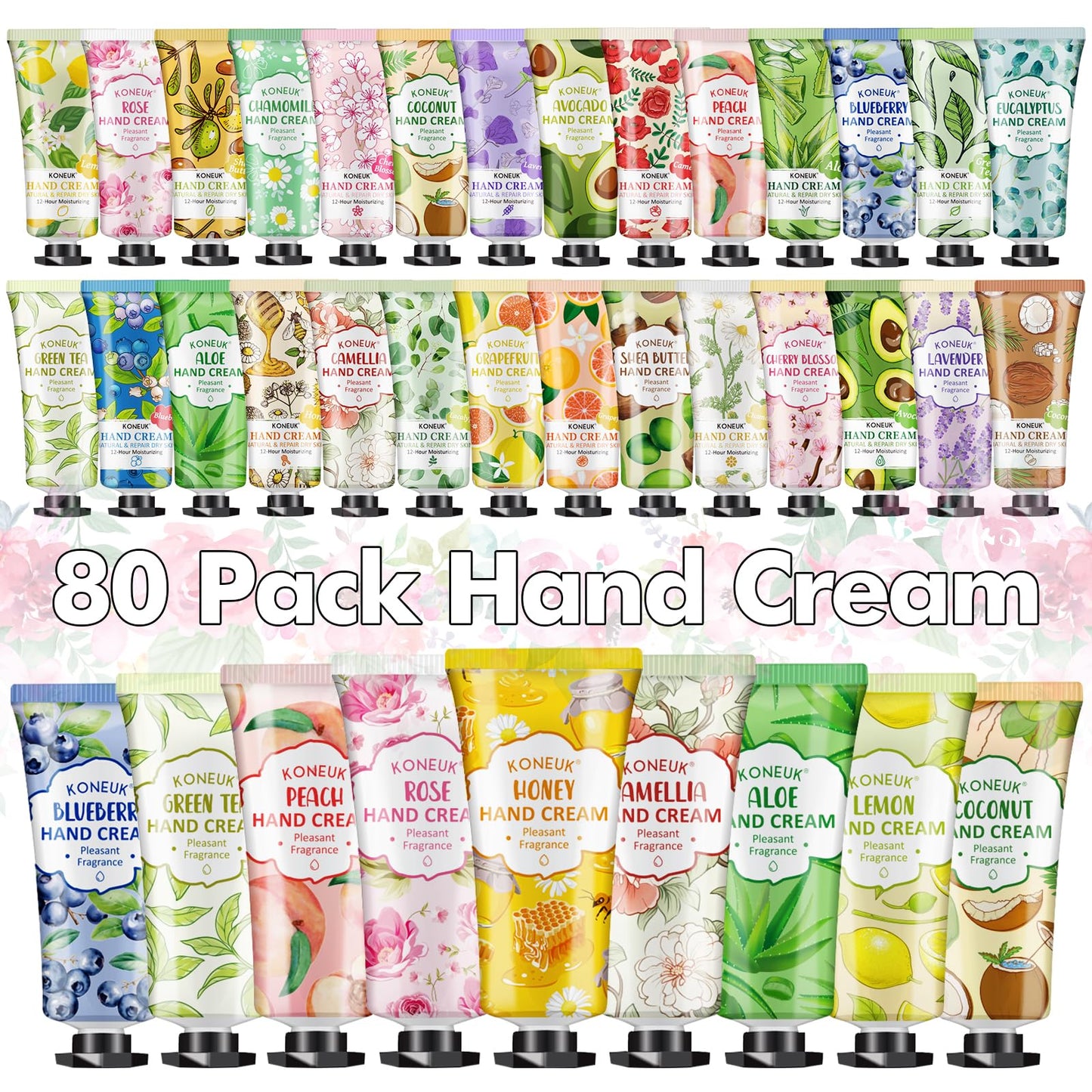 KONEUK 80 Pack Hand Cream Gifts Set For Women, Bulk Hand Lotion Travel Size for Dry Cracked Hands, Mini Hand Cream for Teacher Gifts, Bridal Shower Favors and Stocking Stuffers Gifts for Women