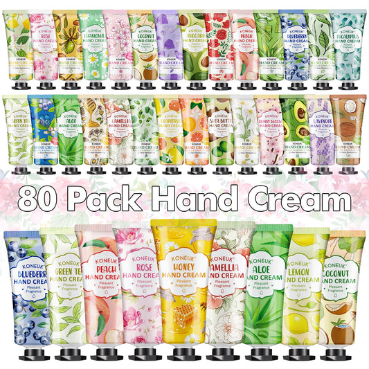 KONEUK 80 Pack Hand Cream Gifts Set For Women, Bulk Hand Lotion Travel Size for Dry Cracked Hands, Mini Hand Cream for Teacher Gifts, Bridal Shower Favors and Stocking Stuffers Gifts for Women