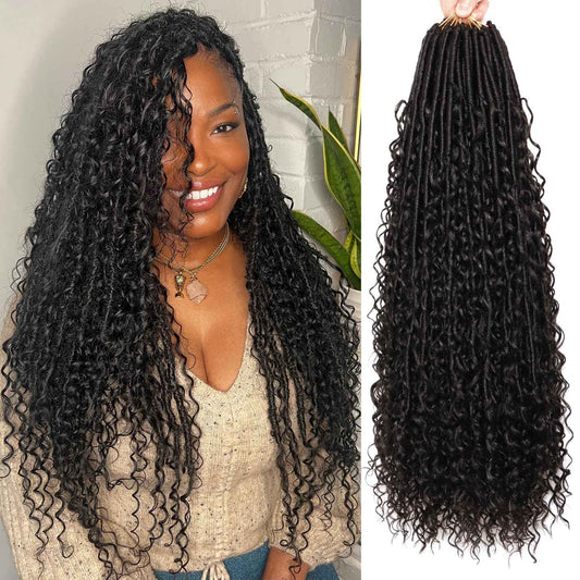 Soft Boho Locs Crochet Hair for Black Women-24 Inch 8 Packs Goddess Faux Locs Crochet Human Hair Feeling Pre Looped with Curly Ends (1B, 24 Inch(Pack of 8))