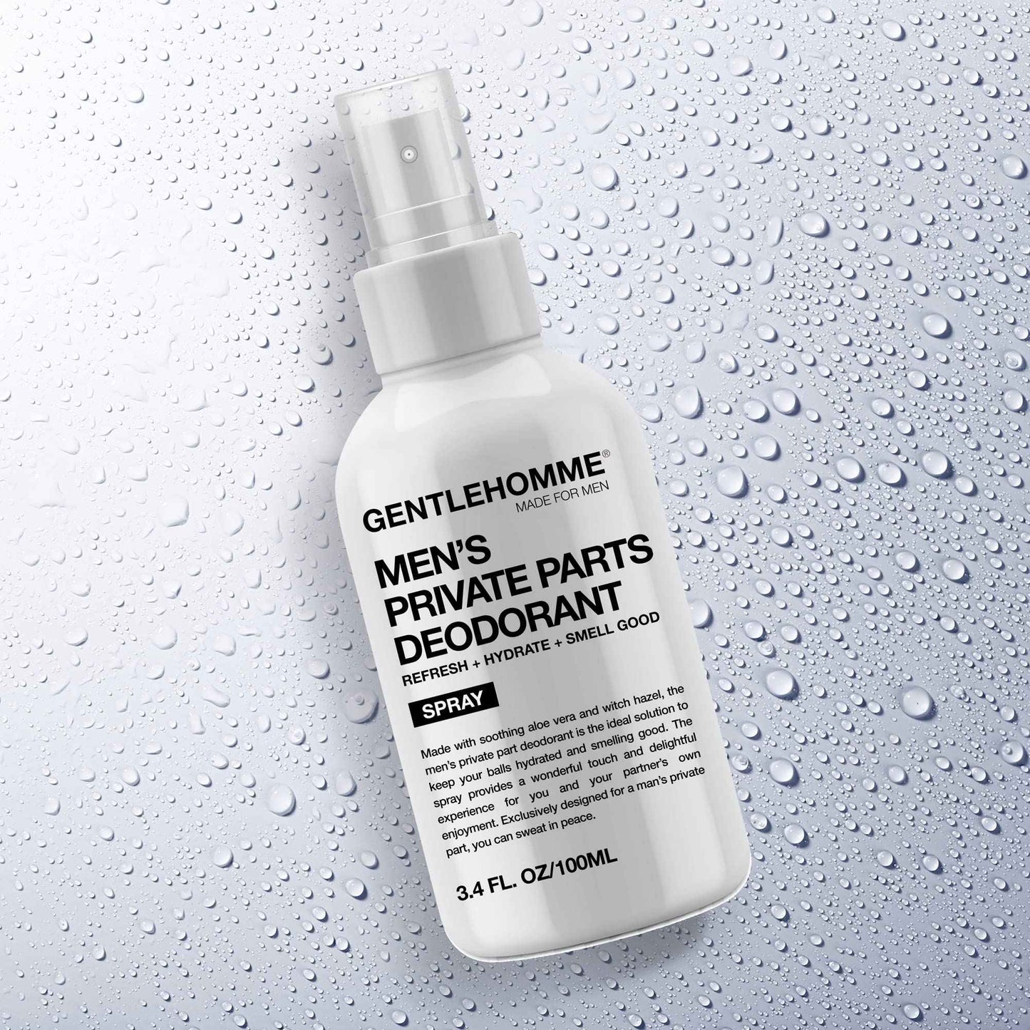 Men's Deodorant Spray for Intimate Areas - Anti-Chafing, Hydrating & Refreshing - with Aloe Vera & Witch Hazel - All Skin Types - Vegan - Amber Scent - 4oz