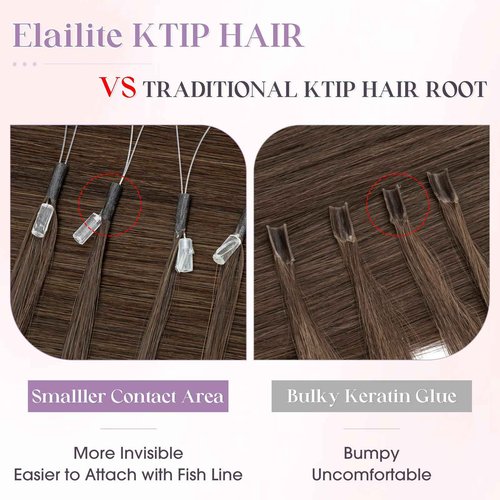 Elailite K Tip Hair Extensions Human Hair Real Remy Hair Dark Brown 14 Inch U Tip Ktip Utip Keratin Bond Hot Fusion Pre Bonded Hair Extensions for Women 50G 50Strands