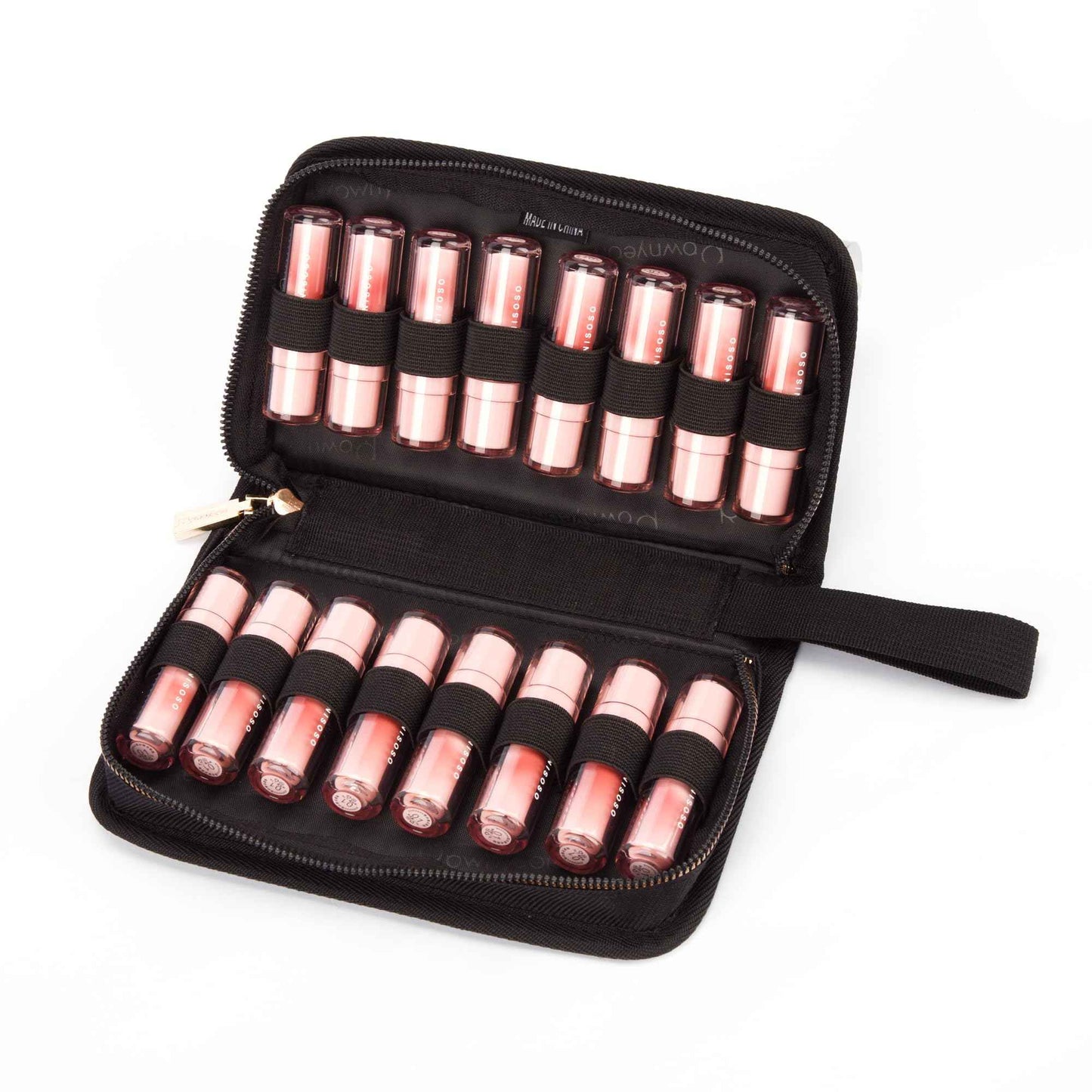 ROWNYEON Lipstick Organizer Bag for Short Lipstick,16 Slots Travel Lipstick Carrying Case, Portable Lip Storage Bag 1 Pack | L 8.27xW 5.12x1.77 inch | Gold Zipper