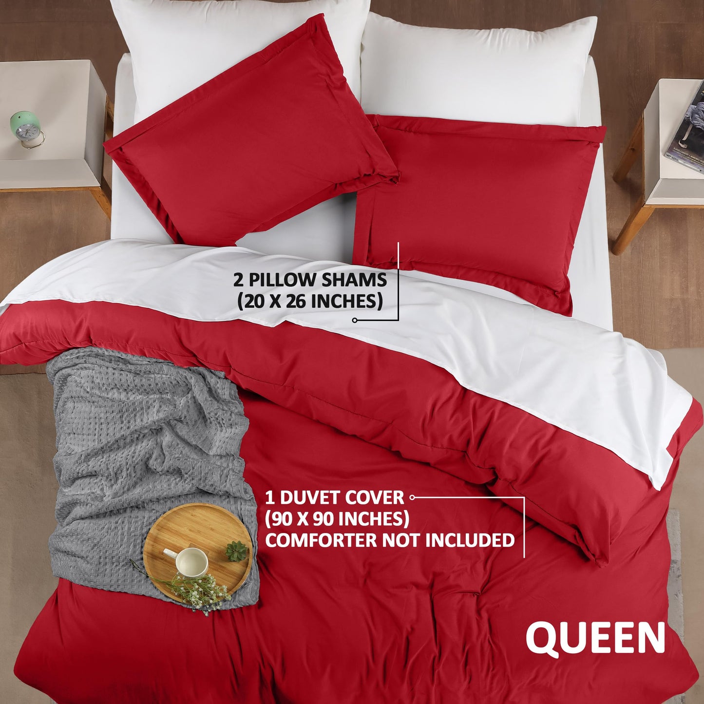 Utopia Bedding Duvet Cover Queen Size - 1 Duvet Cover with 2 Pillow Shams - 3 Piece Bedding Duvet Cover with Zipper Closure - Soft Brushed Microfiber, 90 X 90 Inches (Queen, Red)