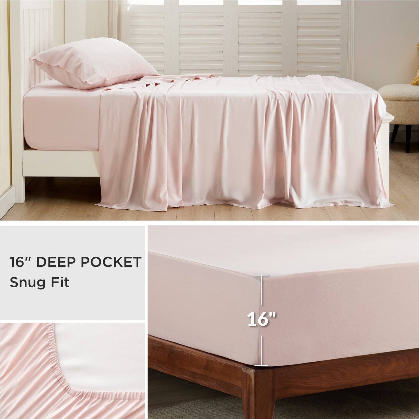 Bedsure Twin Sheets Set, Cooling Sheets Twin Size Bed Set, Rayon Derived from Bamboo, Twin Size Sheets, Breathable & Soft Bed Sheets, Hotel Luxury Silky Bedding Sheets & Pillowcases, Pink