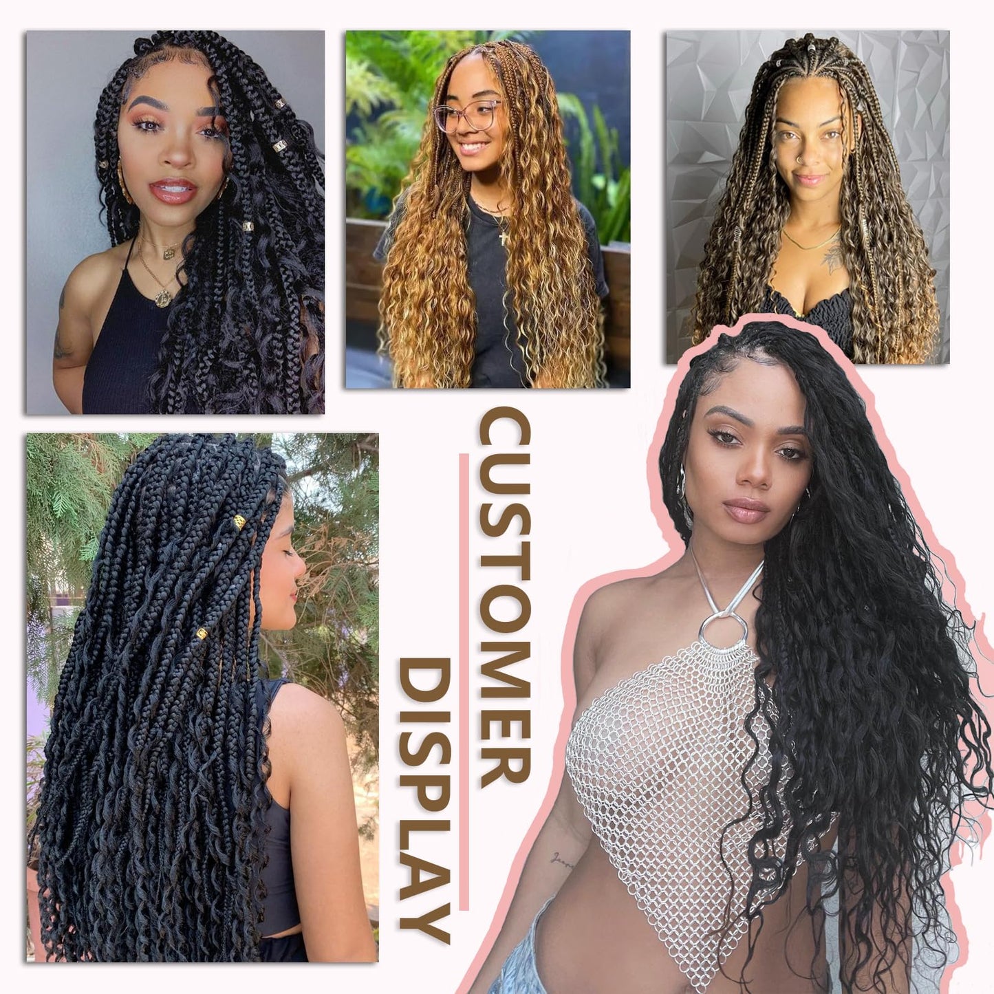 Eeanno Goddess Box Braids Crochet Hair 18 Inch 7 Packs Boho Crochet Braids for Women Pre Looped Crochet Box Braids with Curly Ends, 1B