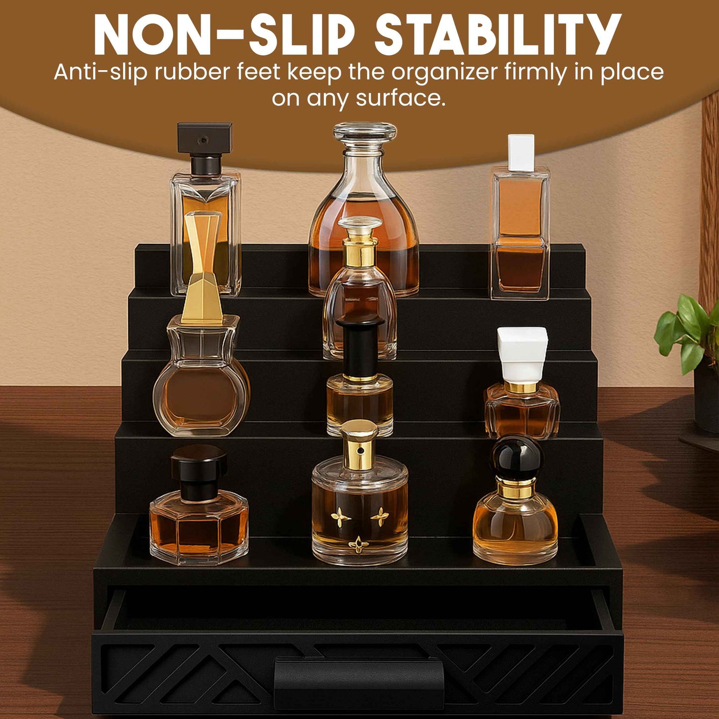 Cologne Organizer for Men - Drawers & Dresser Organizer Countertop - Perfume Holder Stand For Men Organizador De Perfumes - by NovaHavensNest (Black-4 Tier)