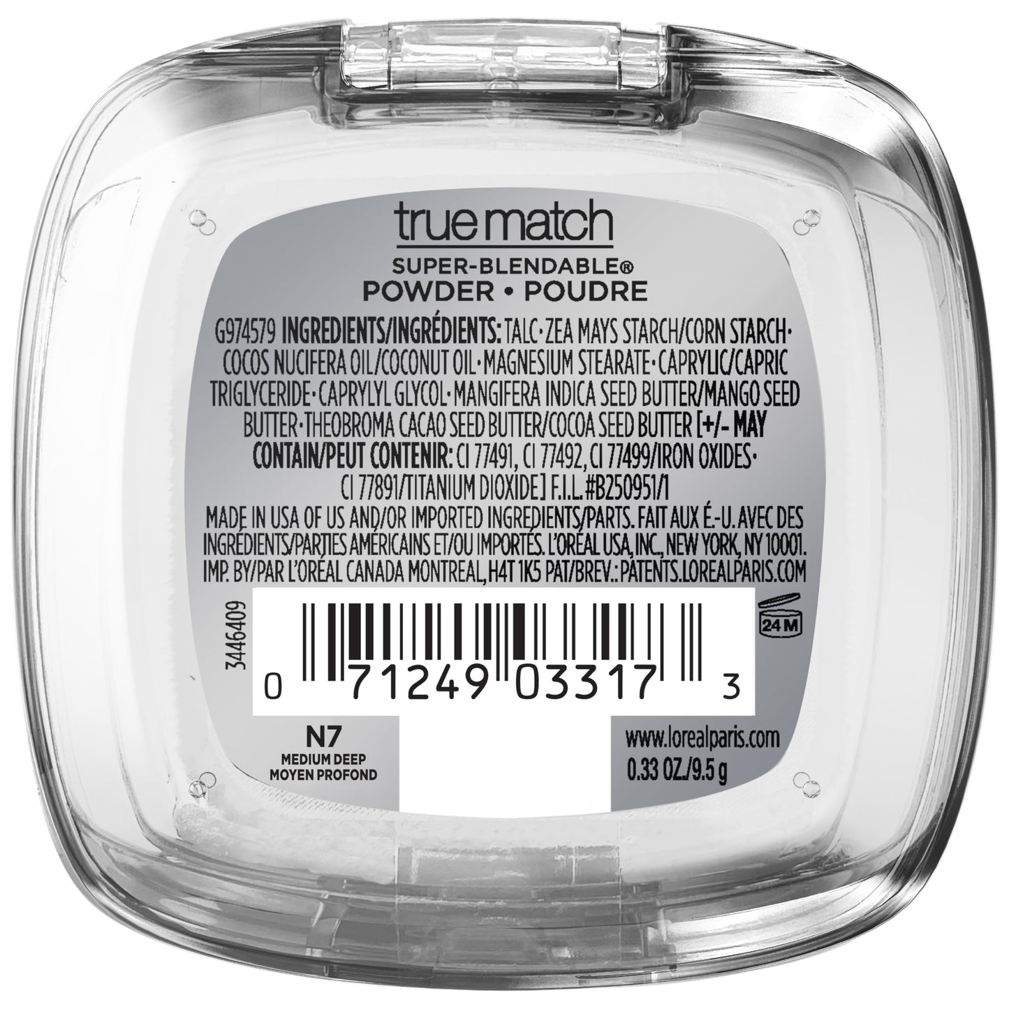 L'Oreal Paris True Match Super Blendable Oil Free Foundation Powder, N7 Medium Deep, 0.33 oz, Packaging May Vary