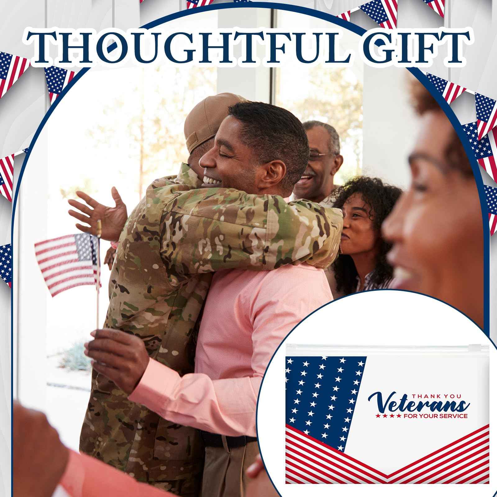 SilTriangle 150 Pcs Veterans Thank You Bag Bulk Red Blue EVA Cosmetic Bag American Flag Thank You for Your Service Gifts Patriotic USA Military Party Favors for Veterans Day Men Soldier