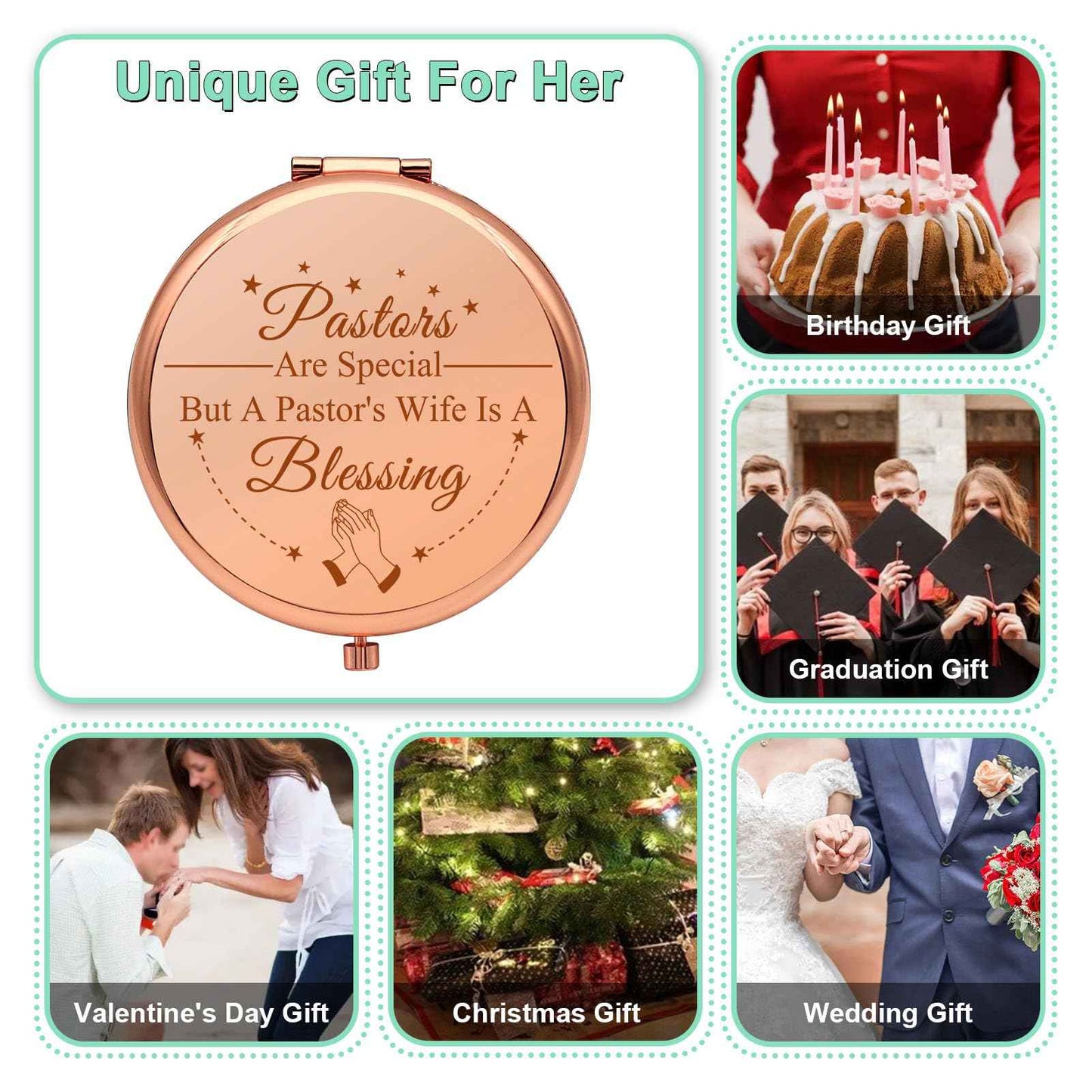 Pastor Wife Appreciation Gifts Thanks You Gift Compact Makeup Mirror for Her Religious Gift for Minister's Wife Inspirational Gifts Folding Makeup Mirror for Pastor Wife Birthday Thanksgiving