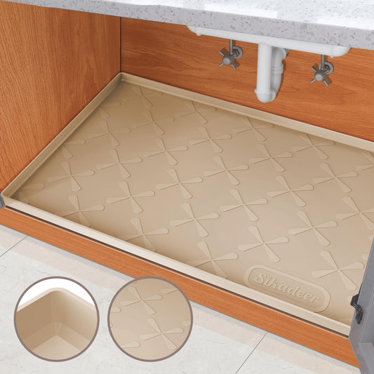 SIKADEER Under Sink Mat for Kitchen Waterproof, 25" x 22" Silicone Mat Cabinet Liner for Bathroom Under Sink Organizer with Raised Edge, Fits 27inch Standard Cabinet Under Sink Drip Tray Protector