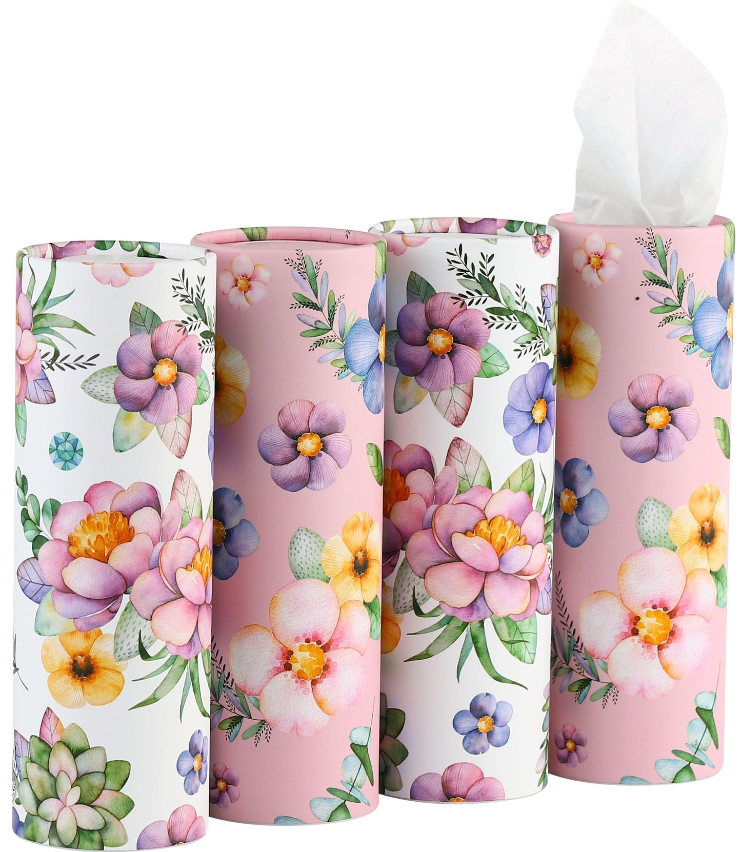 Car Tissues Holder with Facial Tissues - 4 PK - Travel Tissue Tubes Box Container Perfect Fit for Car Cup Holder Car Tissues Cylinder (Pink)