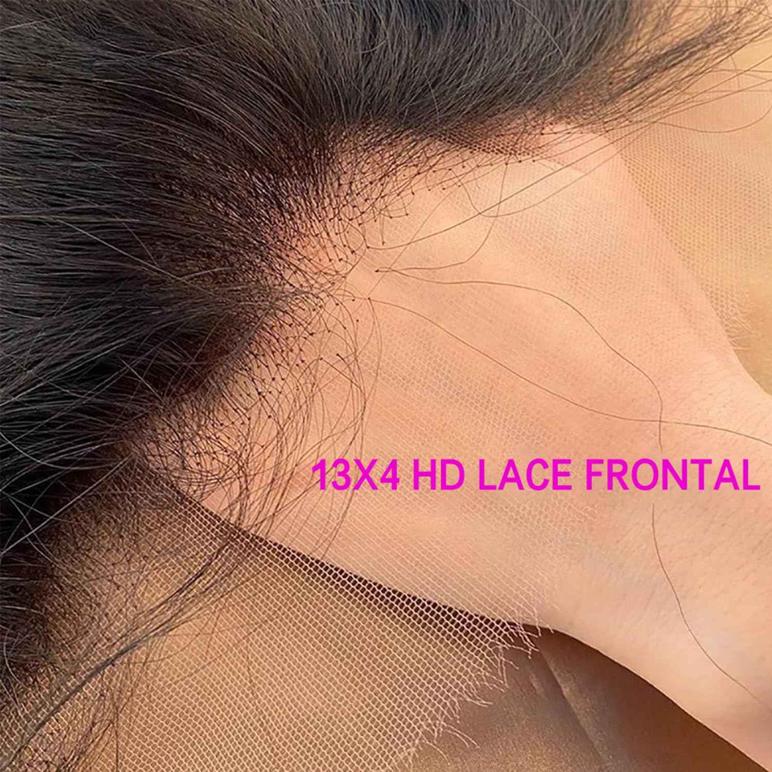 Lace Frontal Closure Deep Wave 13x4 Ear to Ear Frontal HD Lace 16 Inch Brazilian Curly Virgin Human Hair Extensions Pre Plucked with Baby Hair 150% Density Natural Black