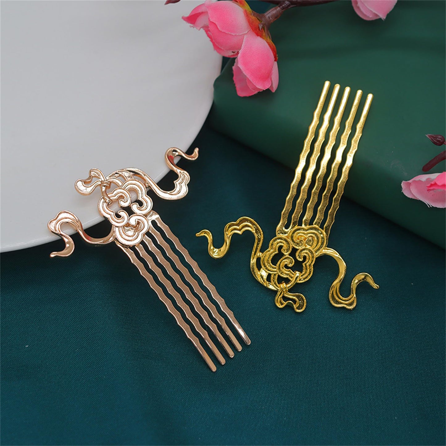 5 Pcs Metal Hairpin Flower Hair Stick Floral Hair Pins Rhinestone Hair Chopsticks for Women Girls -056