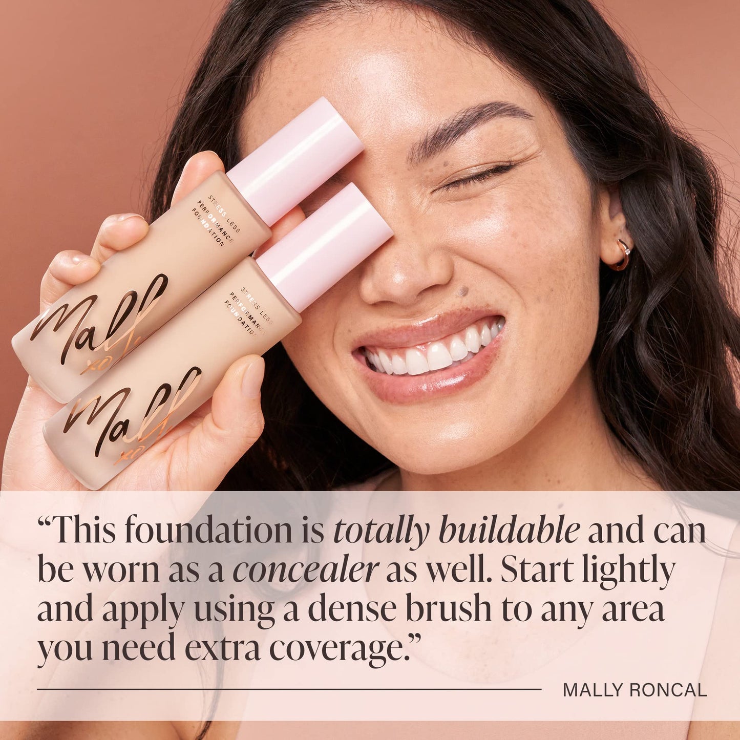 Mally Beauty Stress Less Performance Foundation - Fair - Buildable Medium to Full Coverage - Lightweight Foundation Liquid - Niacinamide Brightens and Hydrates Skin - Satin Finish