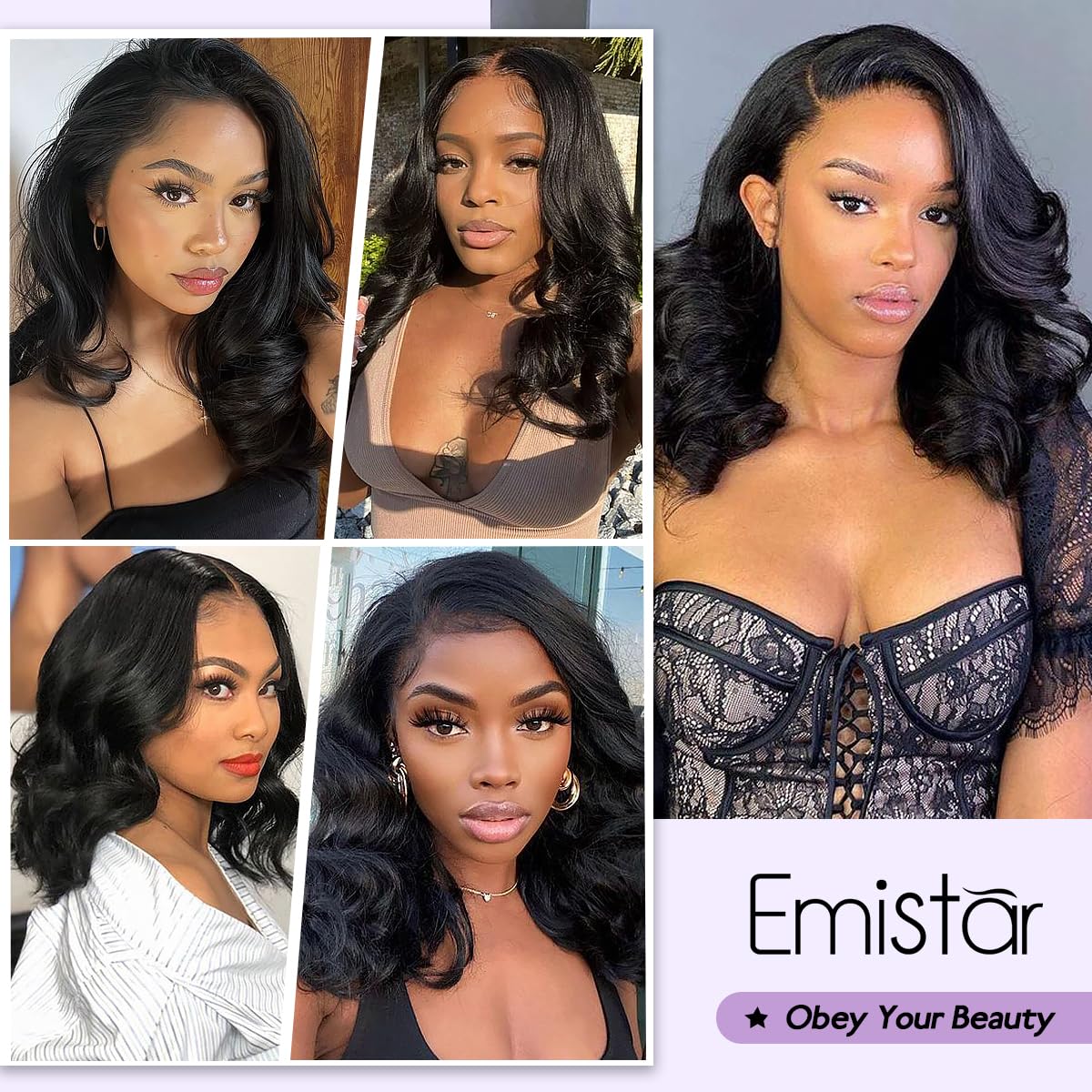 Emistar Wavy V Part Wig Wear And Go Glueless U Part Wig Body Wave Natural Black Synthtic Hair Soft As Human Hair Half Wigs For Black Women (Black, 14 Inch)