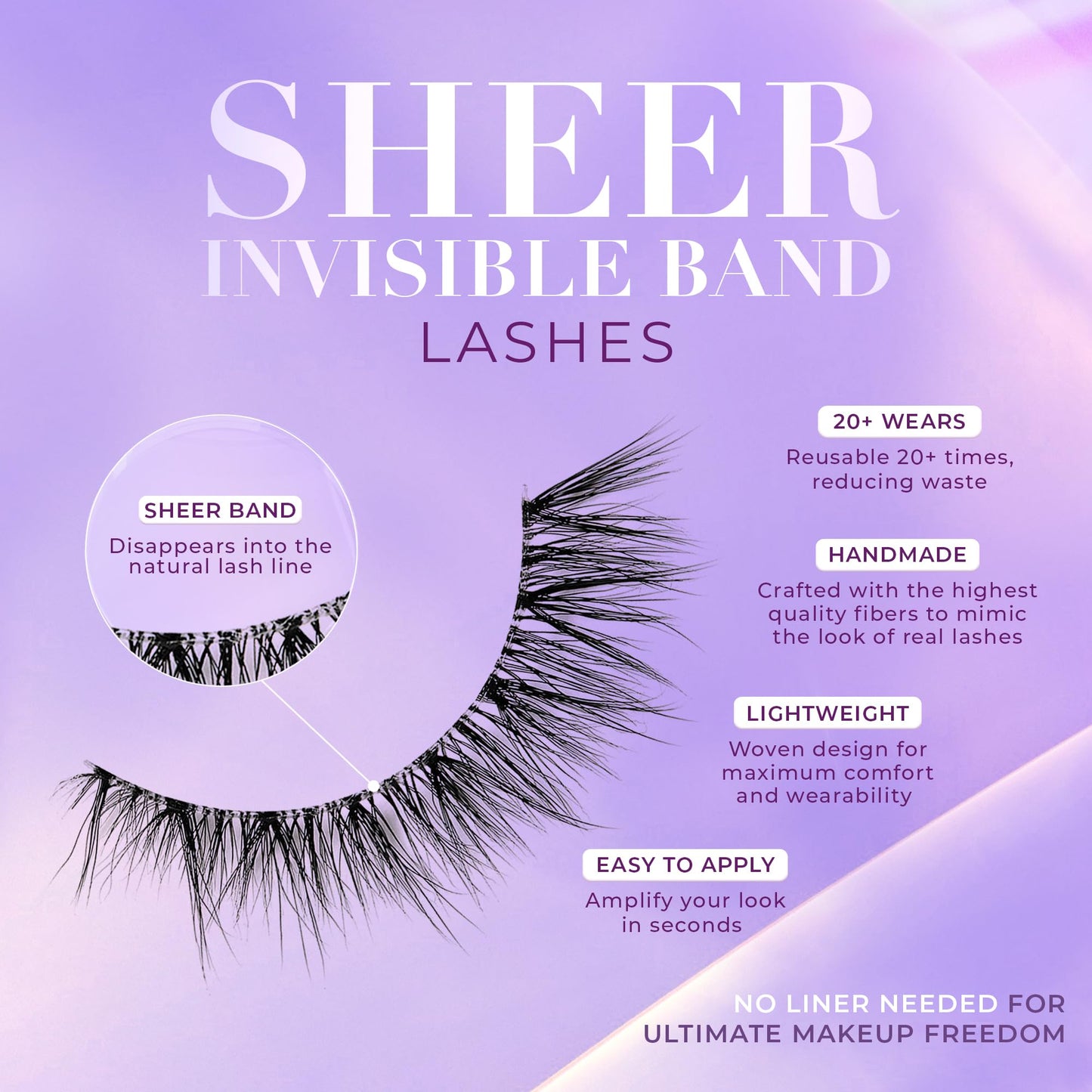 Lilly Lashes Sheer Band, False Eyelashes w/Invisible Band Lashes, Half Lashes Natural Look, Half Lash Cateye Style, Clear Band Lashes, Reusable Eyelashes 20x, Lash Glue not Included,13.5mm (Enticing)