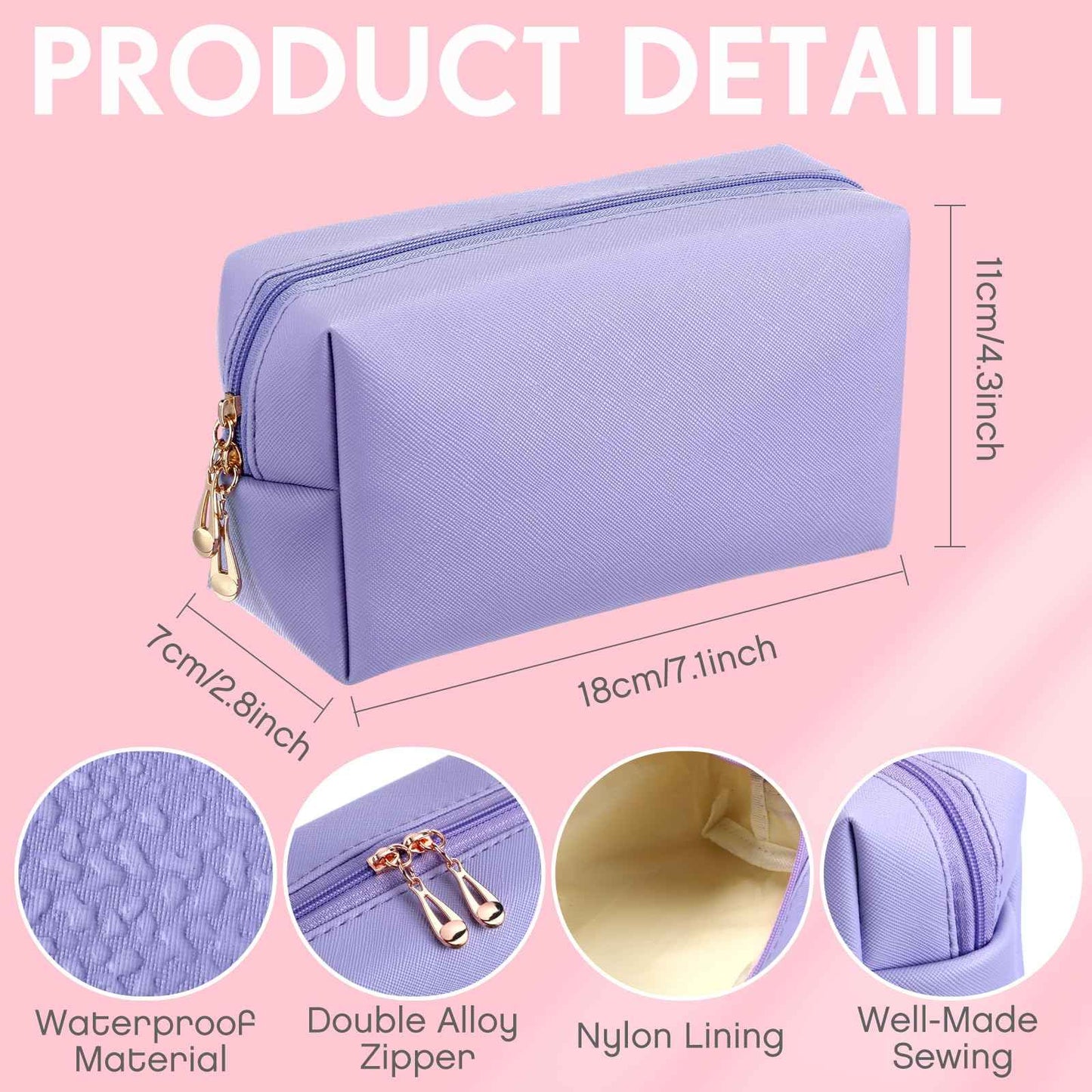 Kigeli 15 Pcs Aesthetic Makeup Bags PU Leather Cosmetic Pouches Waterproof Plain Toiletry Bags Makeup Pouches Bulk for Women Party Gift Travel Storage Organizer(Pink Purple)