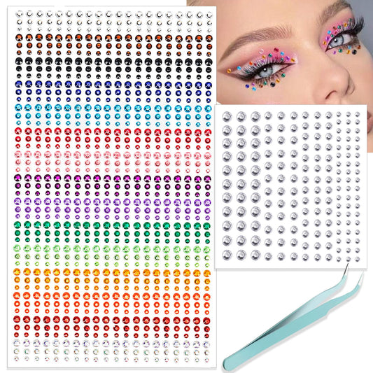 NOOEPC Face Gems Hair Gems, Self-Adhesive Face Jewels 15 Colors Rainbow Rhinestones Face Gems Stick on, DIY Nail Makeup 3mm 4mm 5mm 6mm Rave Festival Accessories Costume for Women