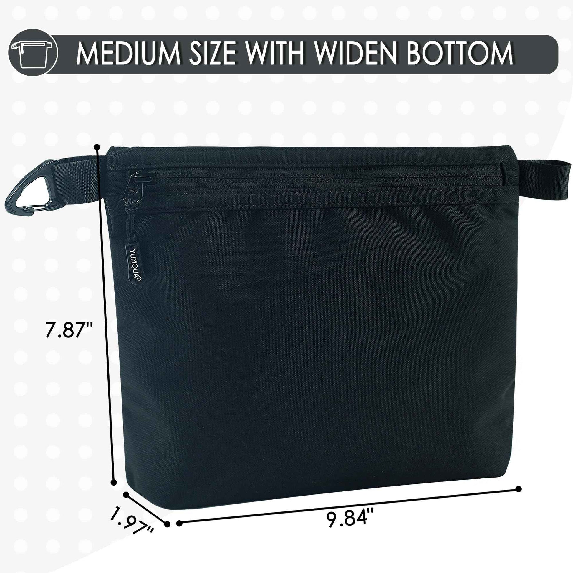 YUMQUA Small Pouch for Travel Essentials, Makeup Pouch Bag with Carabiner Clip on Backpack Dopp Kit Storage Organization for Toiletries, Cosmetics, Tech, Tools, Water Resistant 500D Nylon (Black)