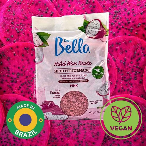 DEPIL BELLA Pink Hard Wax Beads 2.2 lbs for Hair Removal, High-Performance for Short and Resistant Hair, Vegan, Body and Face Wax Beads With Dragon Fruit Extract