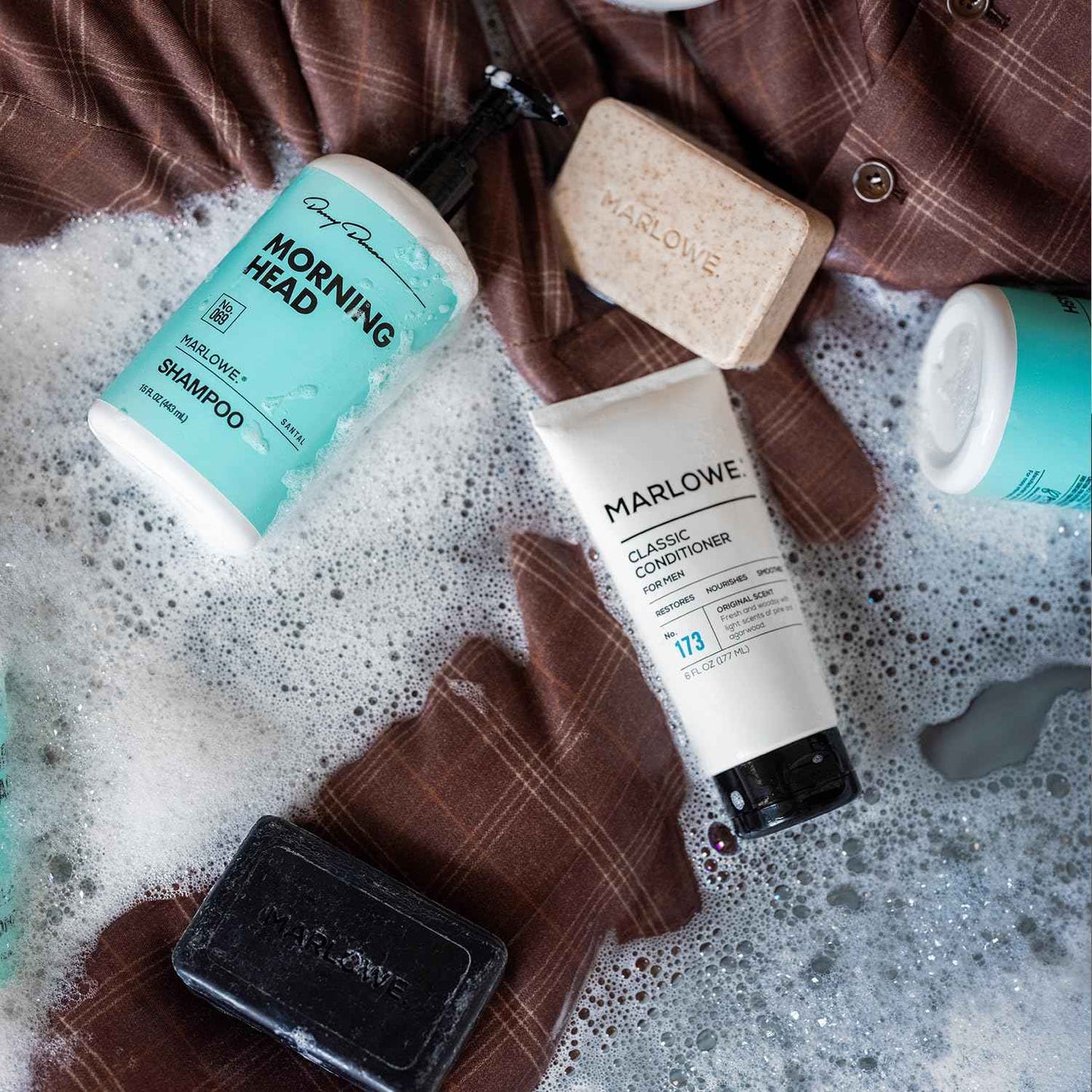 MARLOWE. No. 069 Body Scrub Soap Bar 7 Oz (3 bars), Pro Model Body Exfoliator Bar Soap with Pumice, Apricot Seed Powder, Shea Butter & Olive Oil, Amber + Spice Santal Scent