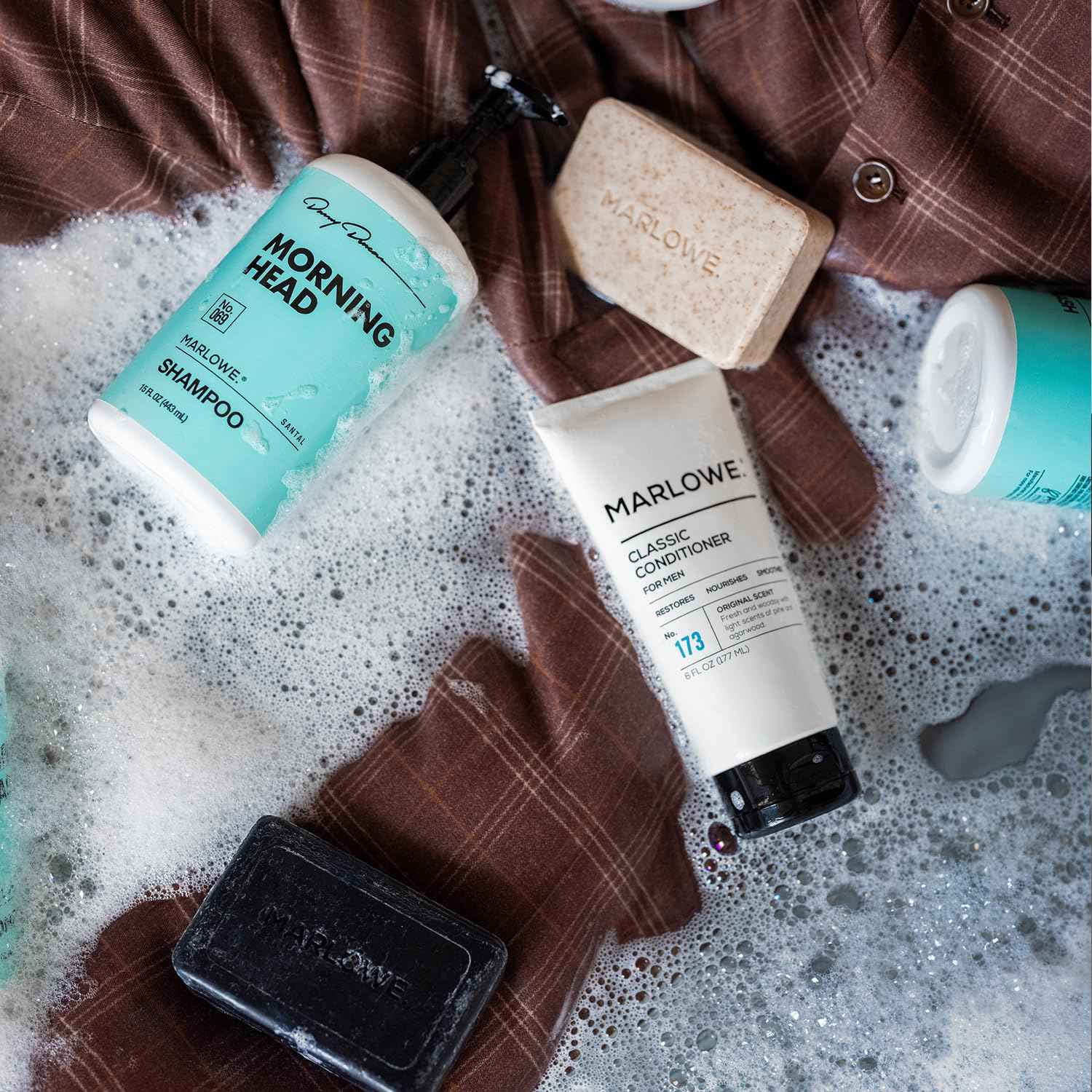 MARLOWE. No. 069 Body Scrub Soap Bar 7 Oz (3 bars), Pro Model Body Exfoliator Bar Soap with Pumice, Apricot Seed Powder, Shea Butter & Olive Oil, Amber + Spice Santal Scent