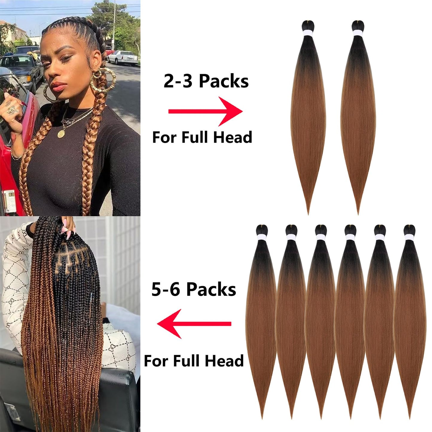 FYRLNA 3 Packs 30 Inch Pre Stretched Braiding Hair High Temperature Synthetic Fiber Pre Stretched Ombre Braiding Hair Hot Water Setting For Crochet Twist Braids (30 Inch (Pack of 3), black to green)