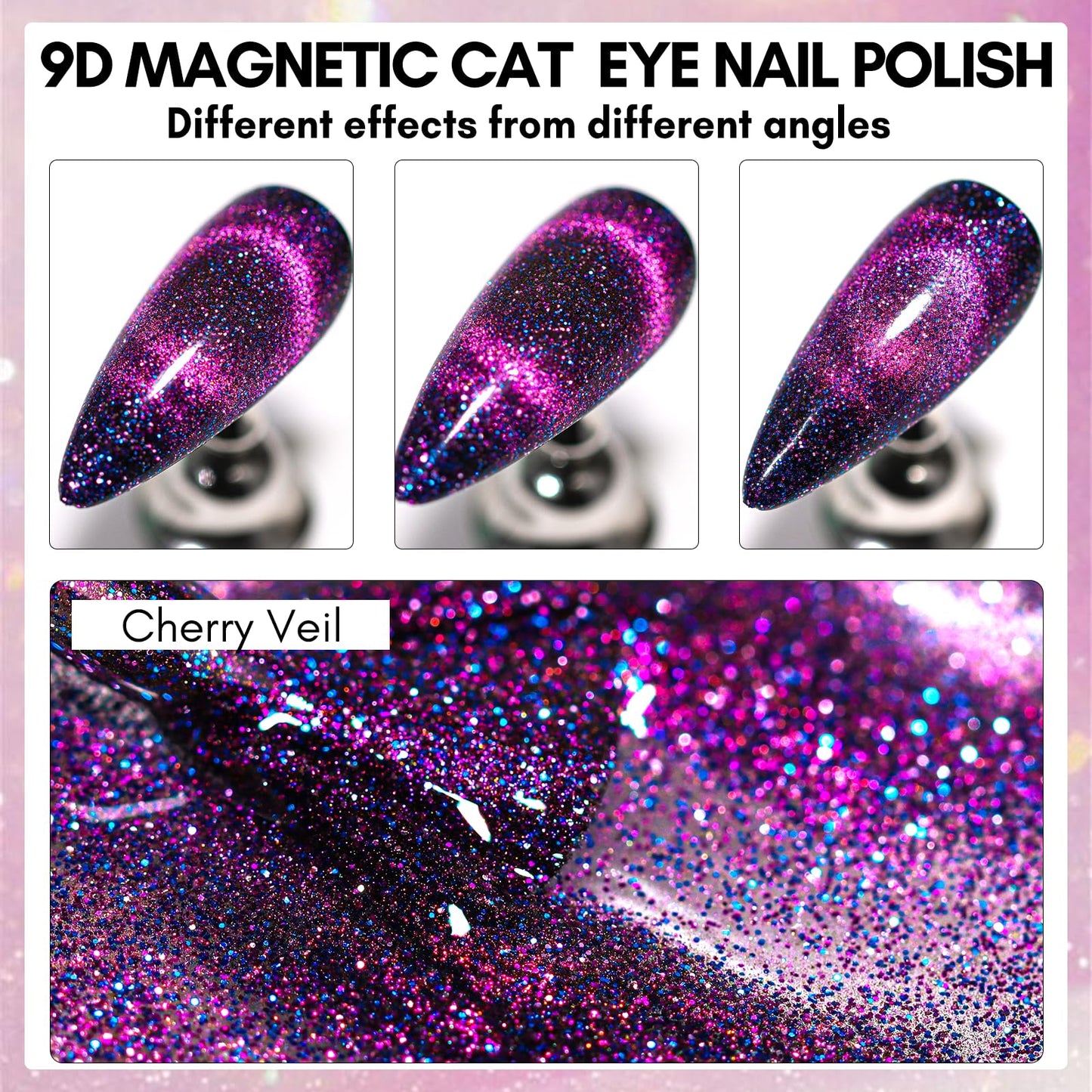 Makartt Gel Nail Polish, Black Hole Cat Eye Gel Polish 10ml Sparkly Cat Eye Glitter Spring Gel Polish with Magnet Stick Soak Off UV/LED Manicure Nail Art Designs-Cherry Veil