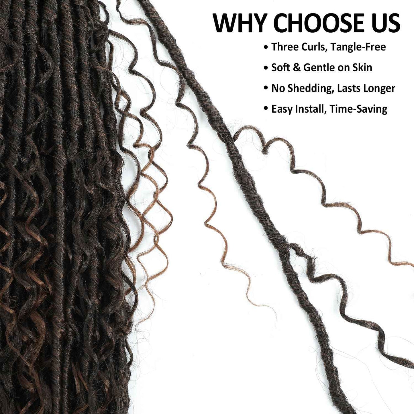 9 packs Boho Faux Locs Crochet Hair, 24 Inch, Ombre Medium Dark Brown Pre Looped Goddess Soft Locs Crochet Hair with Curly Ends, Bohemian River Locs for Black Women(T1B/30#, 24 Inch)
