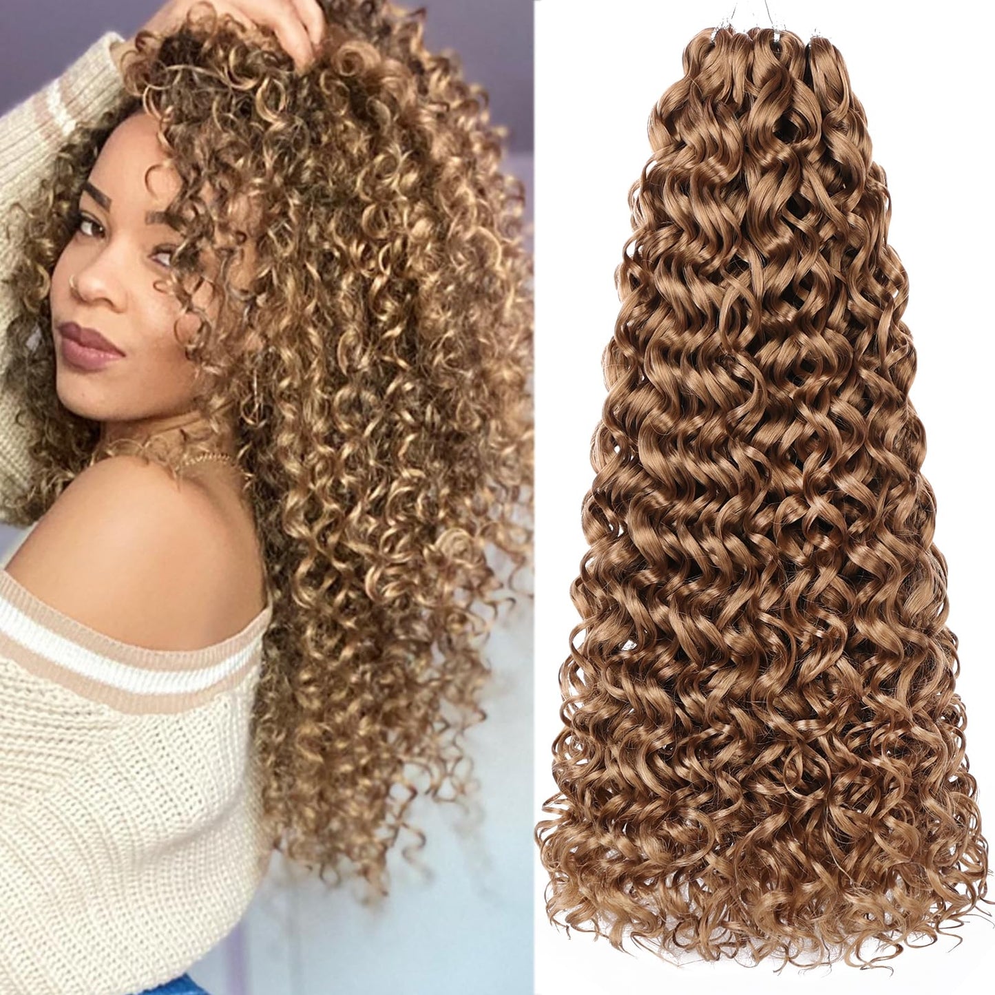 Unionbeauty GoGo Curl Crochet Hair 18 Inch Ocean Wave Crochet Braids 8 Packs Water Wave Crochet Hair Bohemian Beach Curl Crochet Braids Curly Crochet Hair Synthetic Curly Braiding Hair for Woman 27#