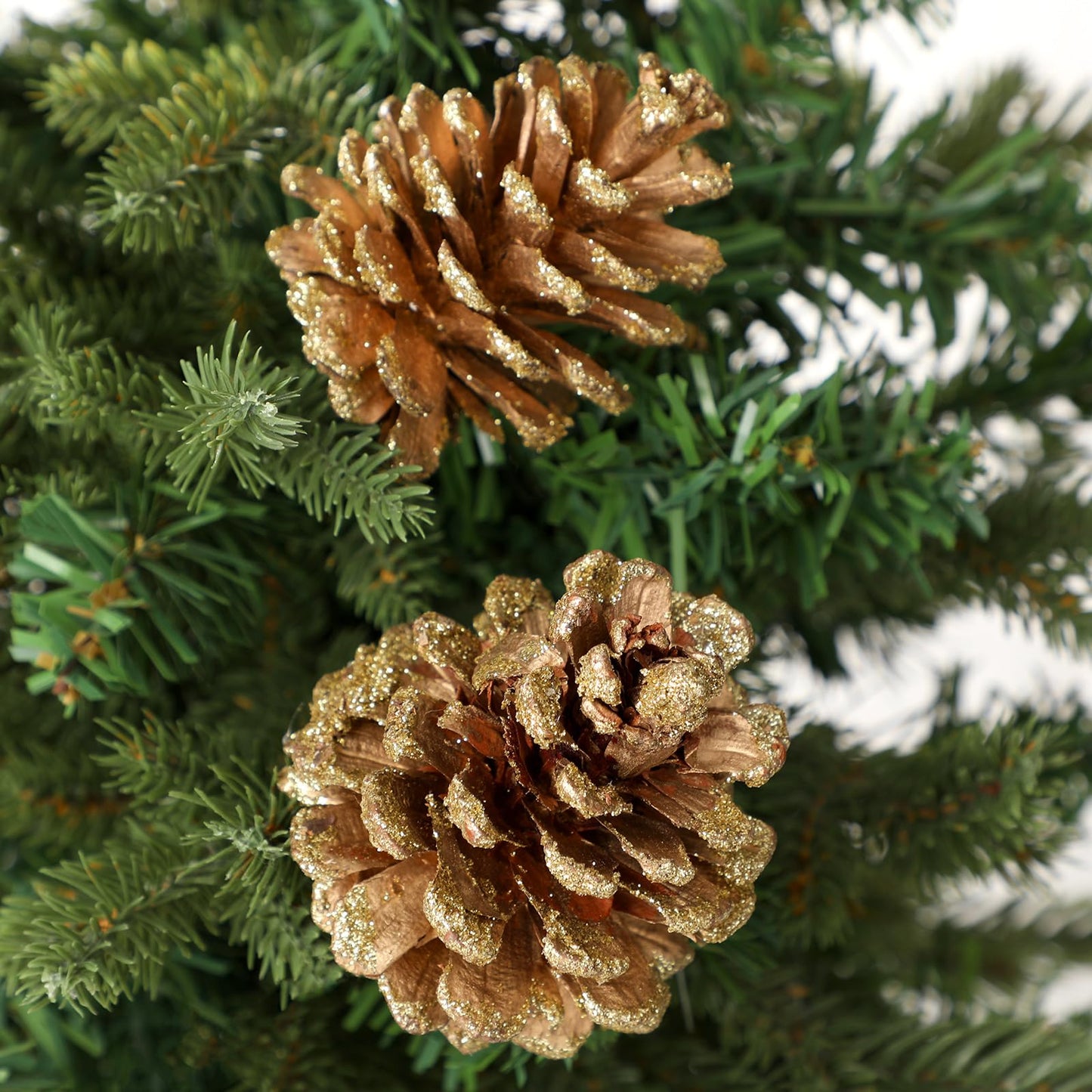 Thiccywoov 12 Pcs Christmas Pine Cones Picks Gold Glitter 2.4 x 3.15 Inches Pinecone with Wired Pick Artificial Christmas Tree Decorations Ornaments Holiday Centerpiece for Craft Garland Wreath DIY