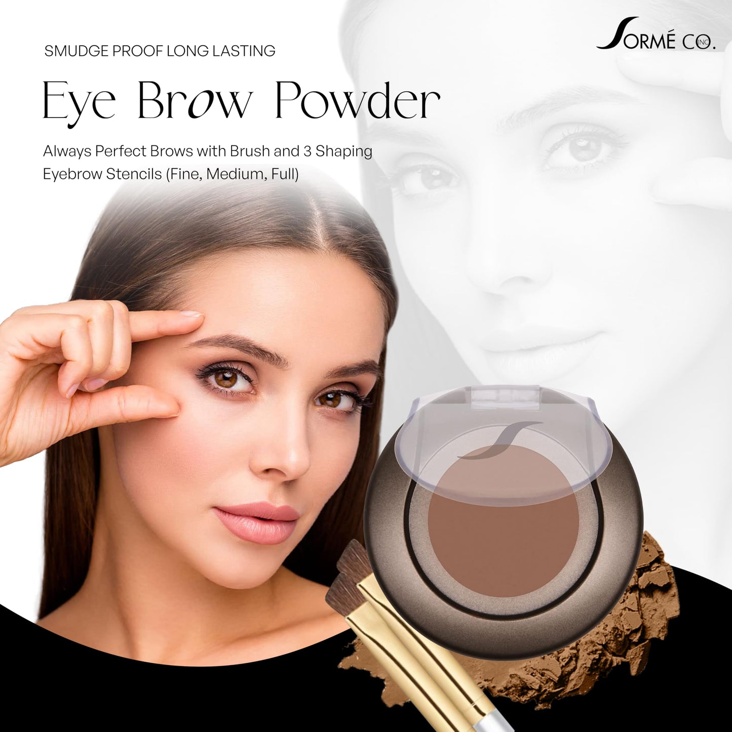 SORMÉ Smudge Proof Long Lasting Eye brow Powder for Women - Always Perfect Brows with Brush and 3 Shaping Eyebrow Stencils (Fine, Medium, Full) - Finest Color Pigment Eyebrow Filler - True Blond