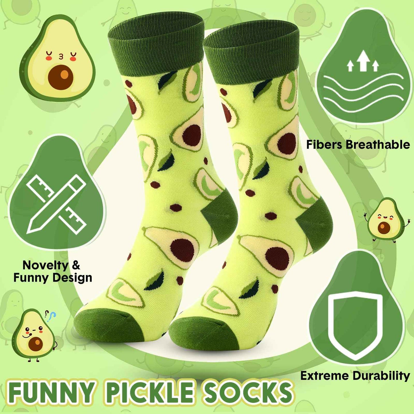 Singhoow 6 Pcs Funny Gift Baskets for Women Girls Pickle Avocado Socks with Vegetable Animals Makeup Bag Insulated Tumbler Keychain Greeting Card Pen for Christmas Birthday Party(Avocados)