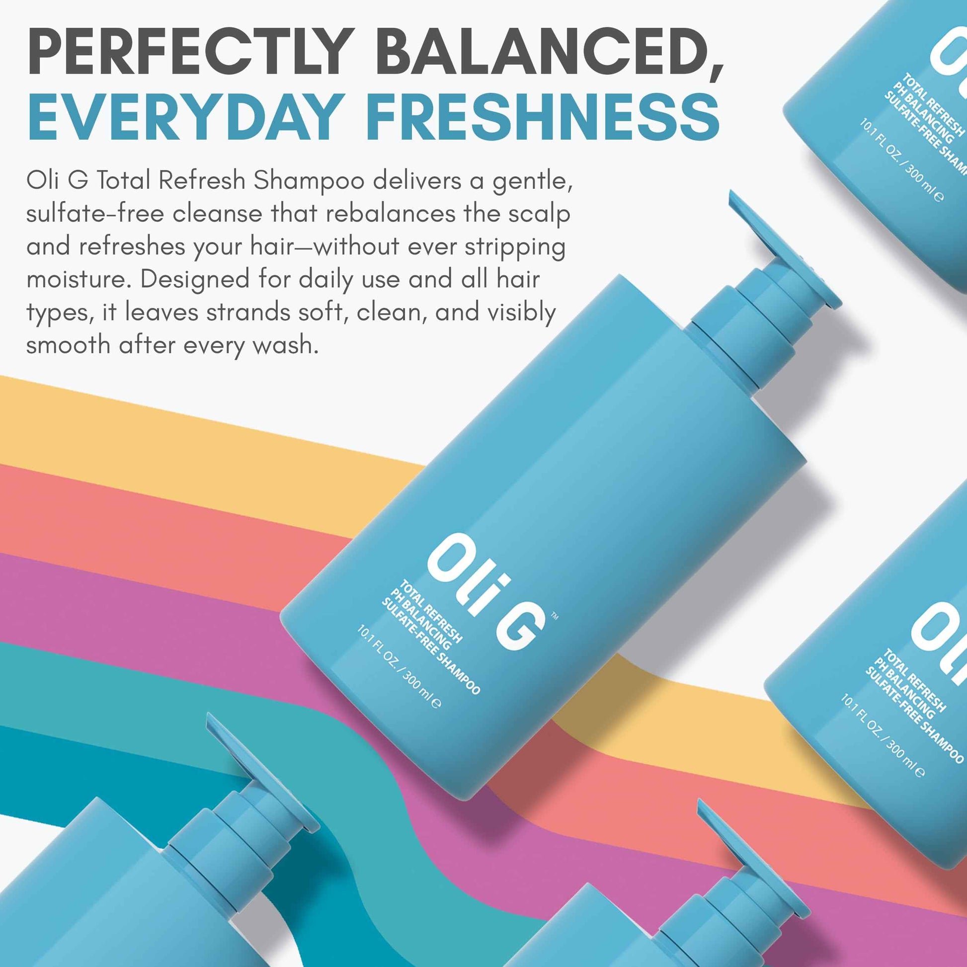 Oli G Total Refresh pH Balancing Shampoo – Lightweight Daily Cleanser for All Hair Types – With Marula Oil, Shea Butter & Quinoa Protein – Hydrating, Anti-Frizz Formula – 10.1 fl oz