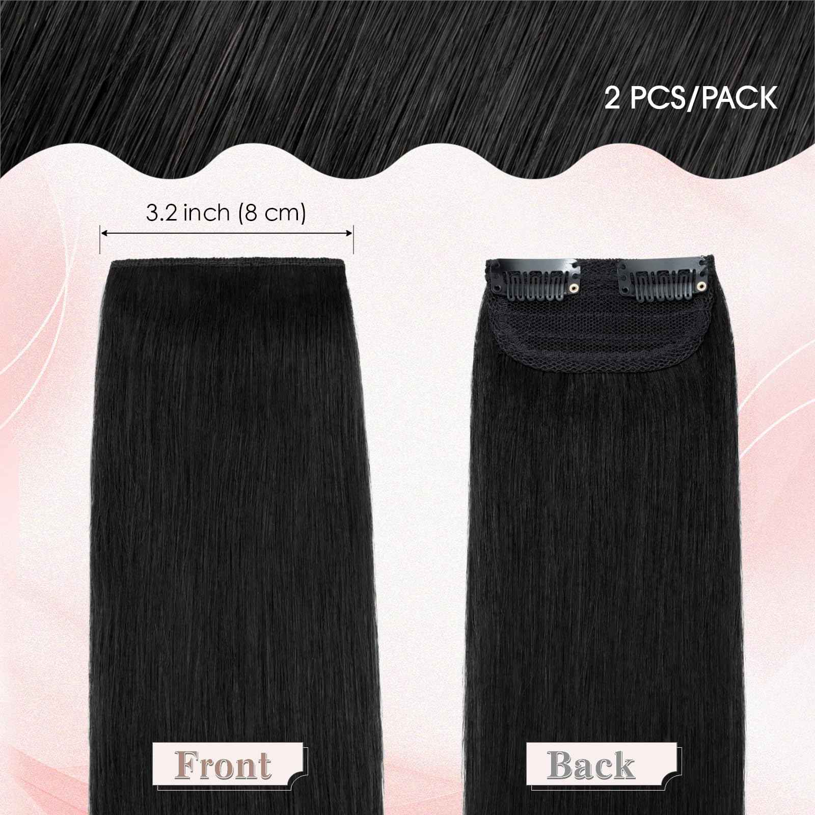 SEGO Clip in Hair Extensions for Women, 100% Remy Human Hair, Mini Hairpieces with 2 Clips, Short Extensions to Add Hair Volume, 2 Pcs, 12 Inches, 34g, Jet Black