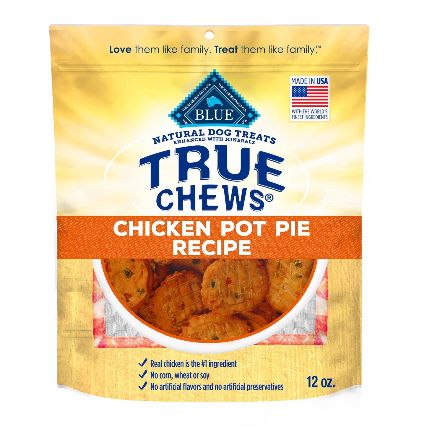 Blue Buffalo True Chews Dog Treats, Made in the USA with Natural Ingredients, Chicken Pot Pie Recipe, 12-oz. Bag