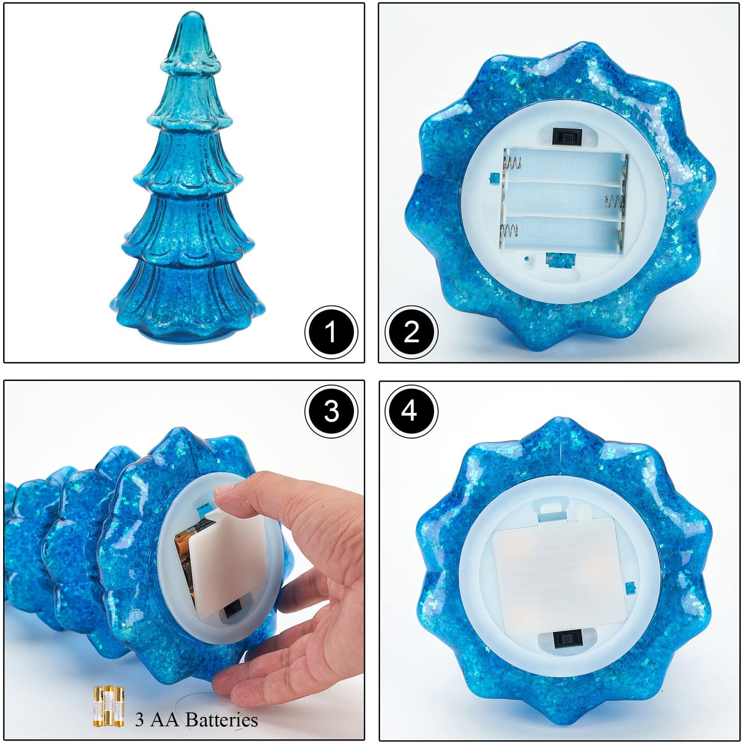 Osfvn Glass Christmas Tree Battery Operated Timer Lighted Blue Xmas Trees Decorations Tabletop Centerpiece Mantel Window Home Decor