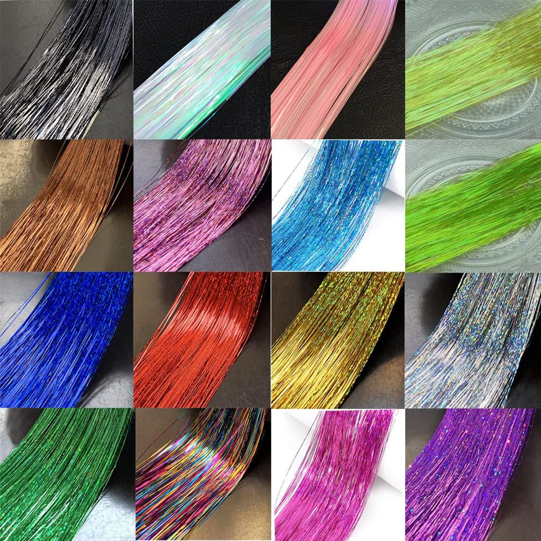 Hair Tinsel Kit with Tools 20 Colors 4400 Strands Heat Resistant Tinsel Hair Extensions for Women Kids Girls Sparkling Shiny Glitter Fairy Hair for New Year Christmas Halloween Cosplay Party