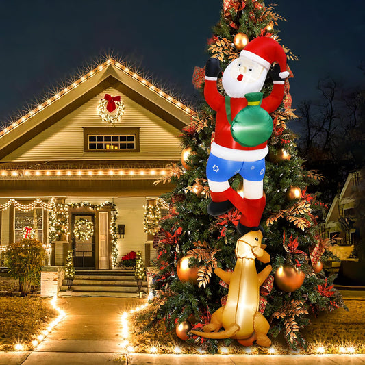 OurWarm 6FT Christmas Inflatables Climbing Santa with Dog, Christmas Blow Up Hanging Inflatable Santa with Suction Cups Built-in LEDs, Funny Outdoor Christmas Decorations for Yard Trees Windows Eaves