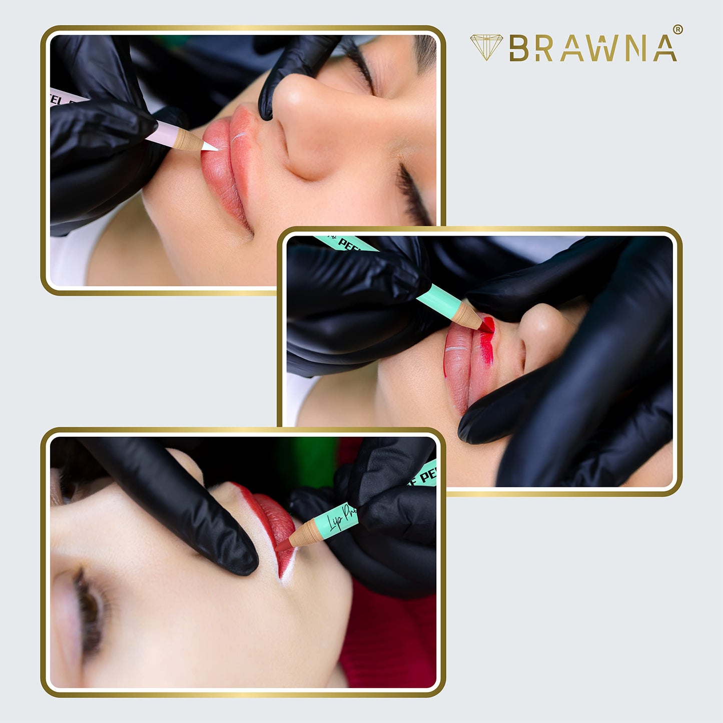 BRAWNA 7 Lip Pro Pencils for Lip Blushing, Brow Mapping, MIcroblading - PMU Pencil with Eyebrow Razor Blade - PMU Supplies - Red