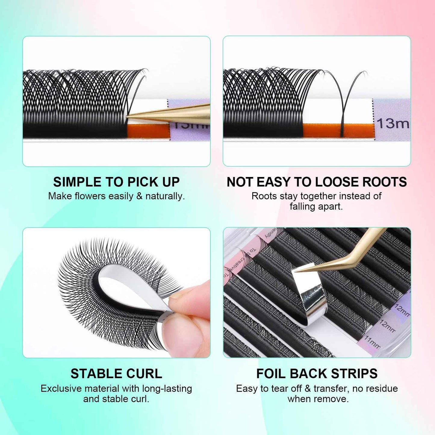 NAGARAKU 5 Trays yy Eyelash Extensions y lash 0.07mm D curl 11/12/13/14/15mm in 1 pack Premade 4D Easy Fan Russian Volume Cluster Faux Mink Matte Black 12 rows