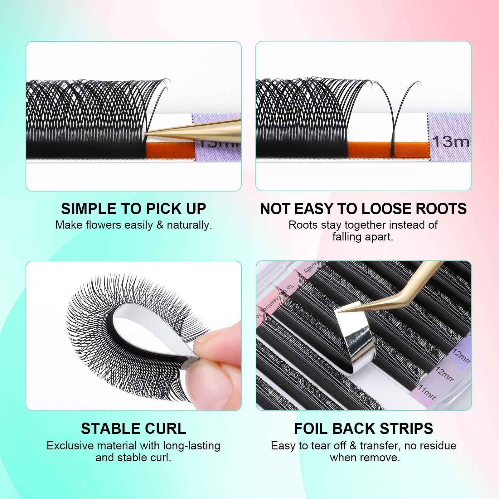NAGARAKU 5 Trays yy Eyelash Extensions y lash 0.07mm D curl 11/12/13/14/15mm in 1 pack Premade 4D Easy Fan Russian Volume Cluster Faux Mink Matte Black 12 rows