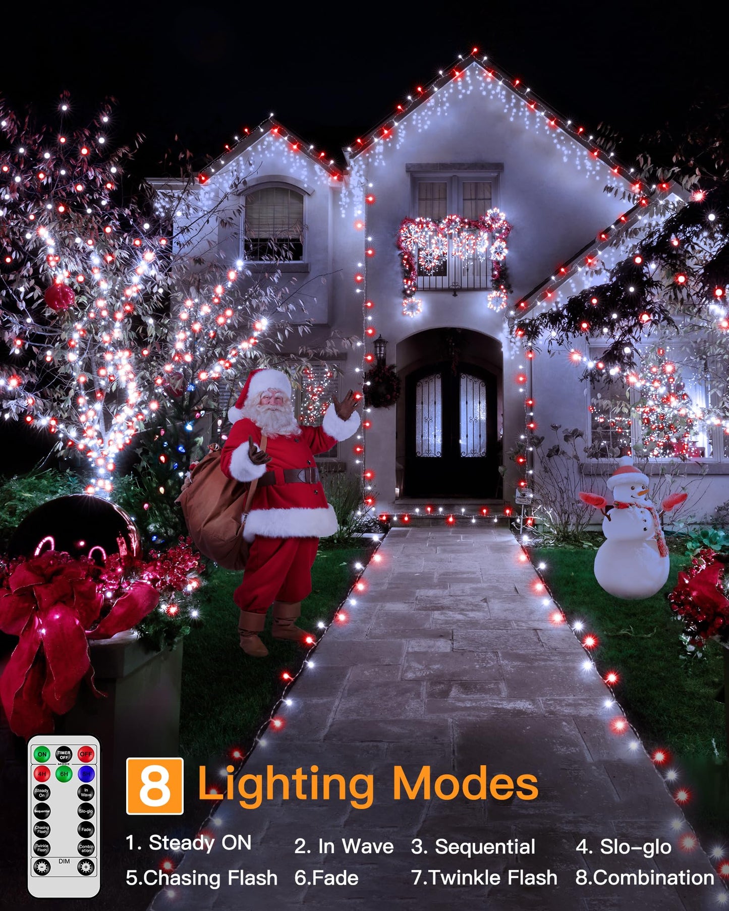 shineshine 197 FT 600 LED Christmas Lights Outdoor, 8 Lighting Modes with Remote, String Lights for Xmas Christmas Decorations Red + White