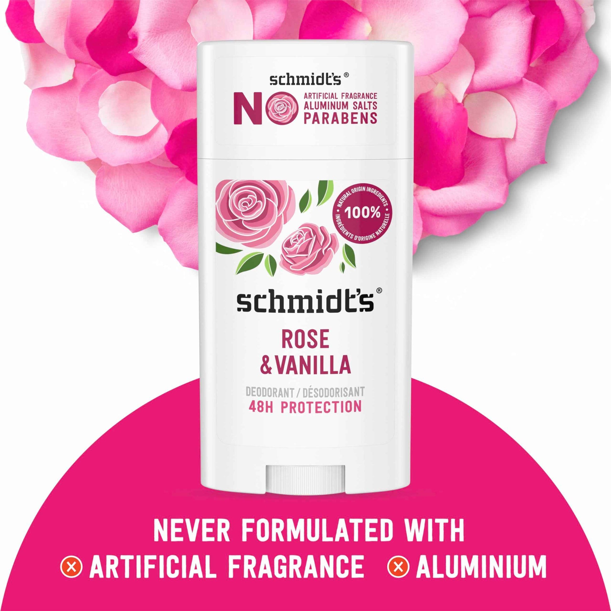 Schmidt's Aluminum-Free Vegan Deodorant Rose & Vanilla 2 Count and Clean Coconut 2.65 oz Each, 24 Hour Odor Protection