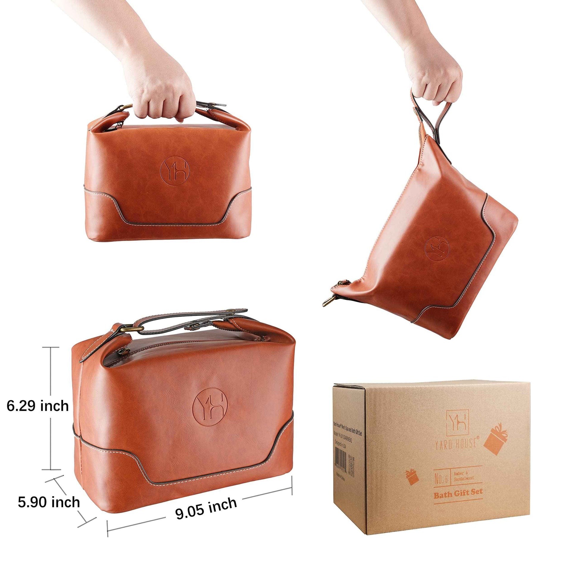 YARD HOUSE Bath and Body Gift Set for Men - Sandalwood Amber - Birthday, Christmas, Fathers Day Gifts From Wife Daughter Son for Husband, Dad - Relax Spa Kit w. Full Size Items in Deluxe Toiletry Bag