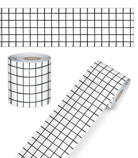 Carson Dellosa Creatively Inspired 65 Ft Straight Black and White Grid Bulletin Board Borders, Classroom Borders for Bulletin Board, White Board, and Classroom Décor, Bulletin Board Trim