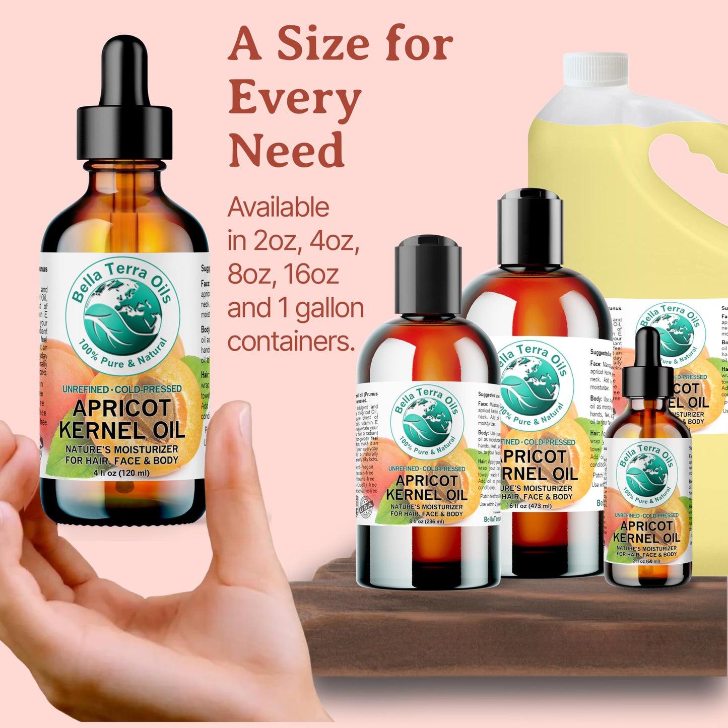 Bella Terra Oils - Organic Apricot Seed Oil 8 oz - Embrace the Bitter Organic Apricot Kernels Richness, Vitamin-Enriched, Perfect for Soothing & Moisturizing Skin