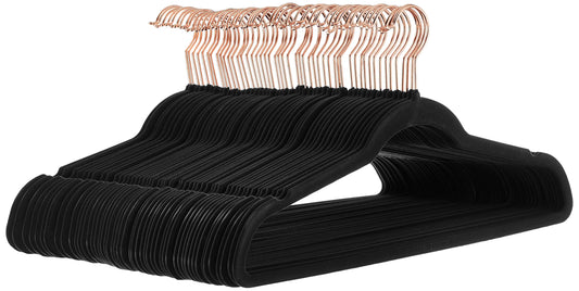 Amazon Basics Slim, Velvet, Non-Slip Suit Clothes Hangers, Black/Rose Gold - Pack of 50